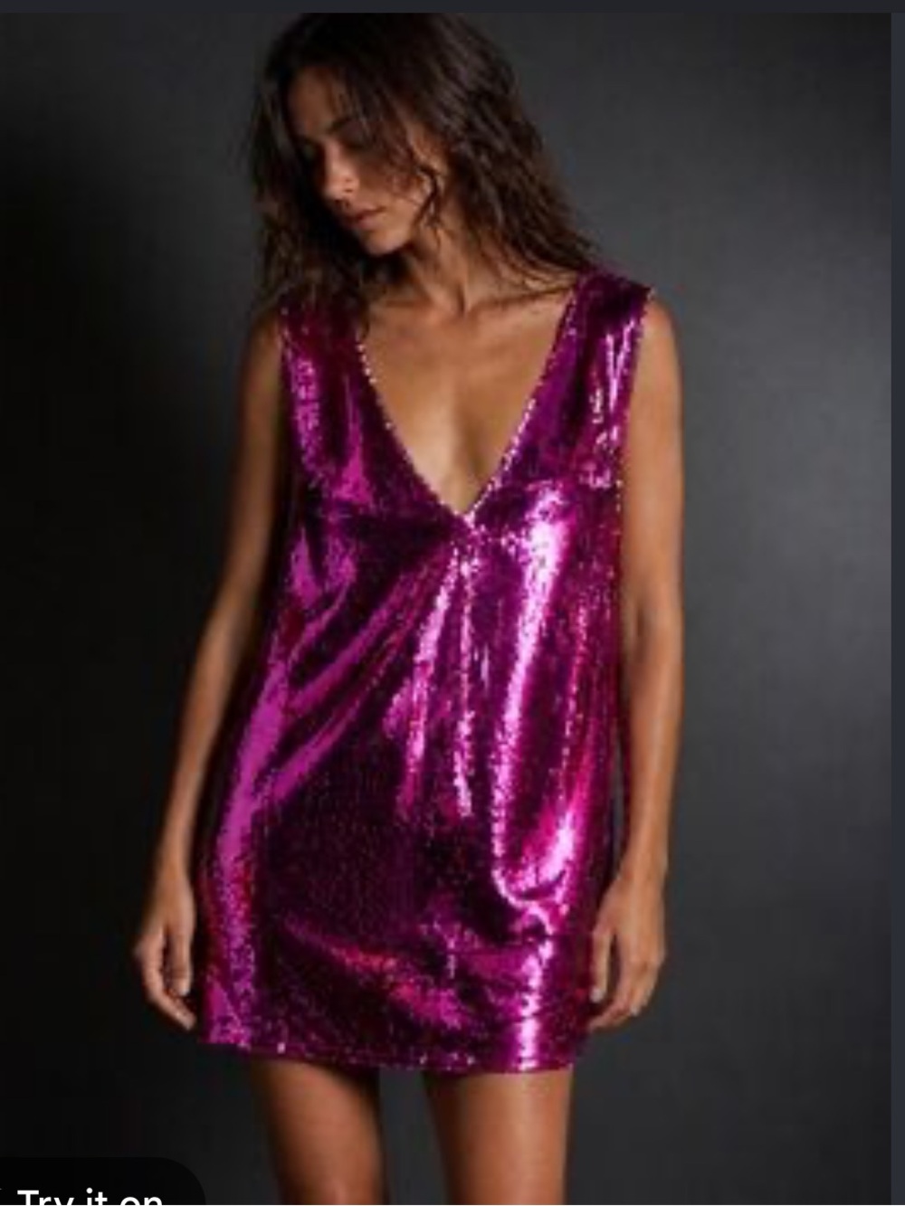 Free People Intimately Embellished Sequin Shift Slip Dress Fuchsia Pink- Large